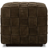 Flores Leather Ottoman, Nubuck Olive by Four Hands