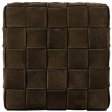 Flores Leather Ottoman, Nubuck Olive by Four Hands