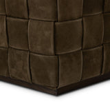 Flores Leather Ottoman, Nubuck Olive by Four Hands