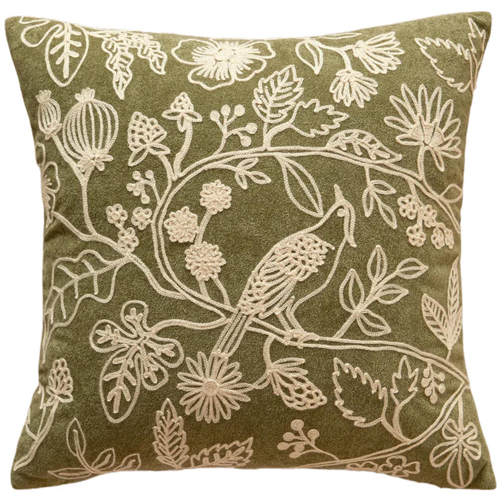 Flower and Bird Pillow, Green