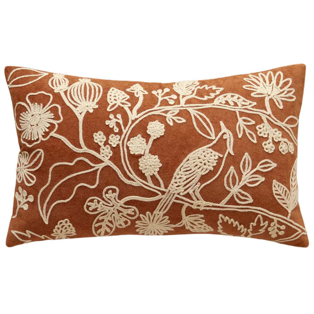 Flower and Bird Lumbar Pillow, Orange