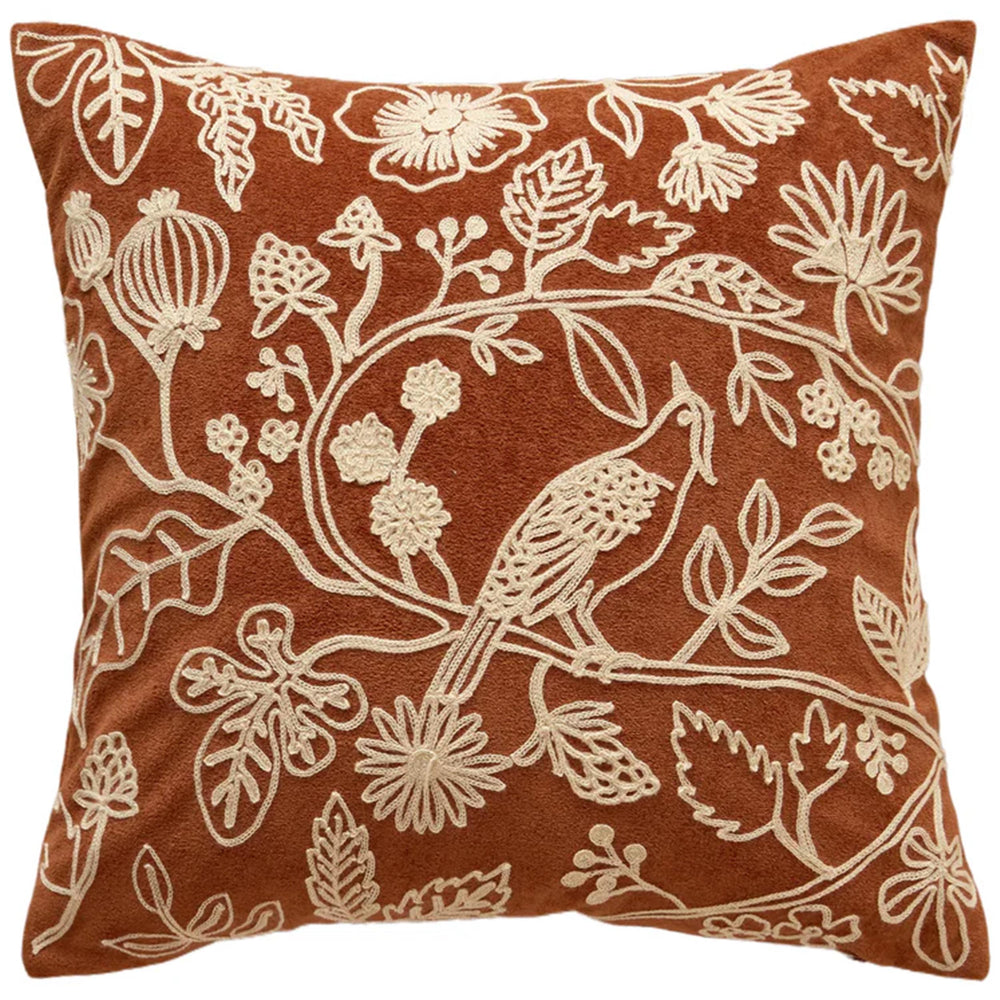 Flower and Bird Pillow, Orange