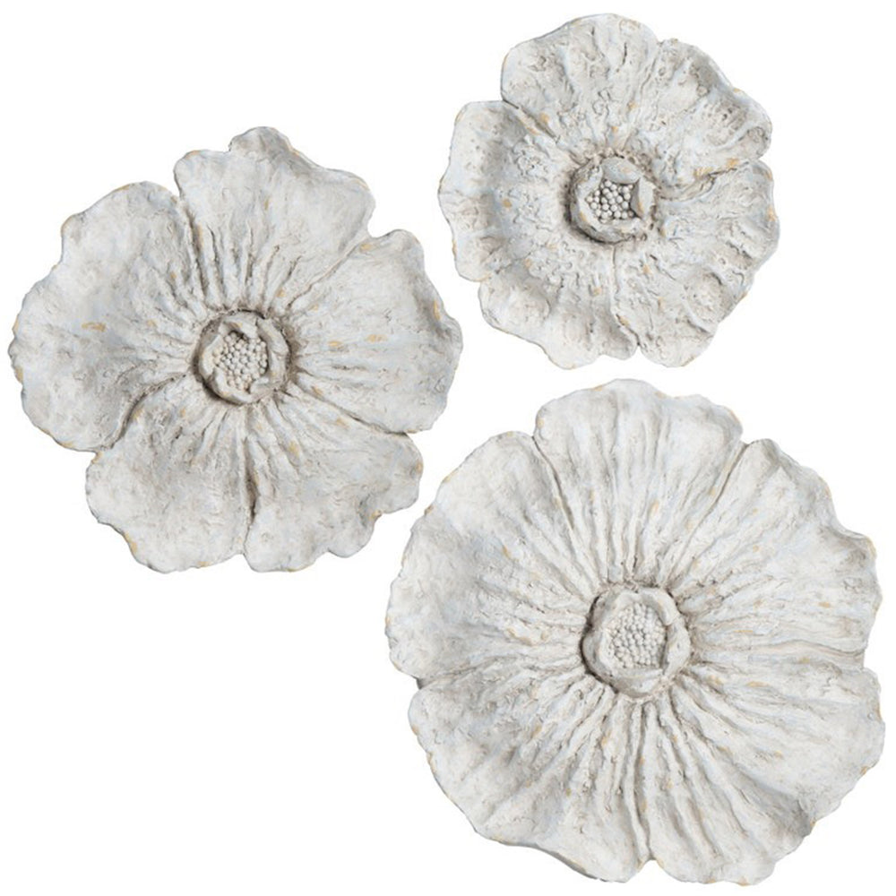 Flowers Wall Decor, White Wash, Set of 3