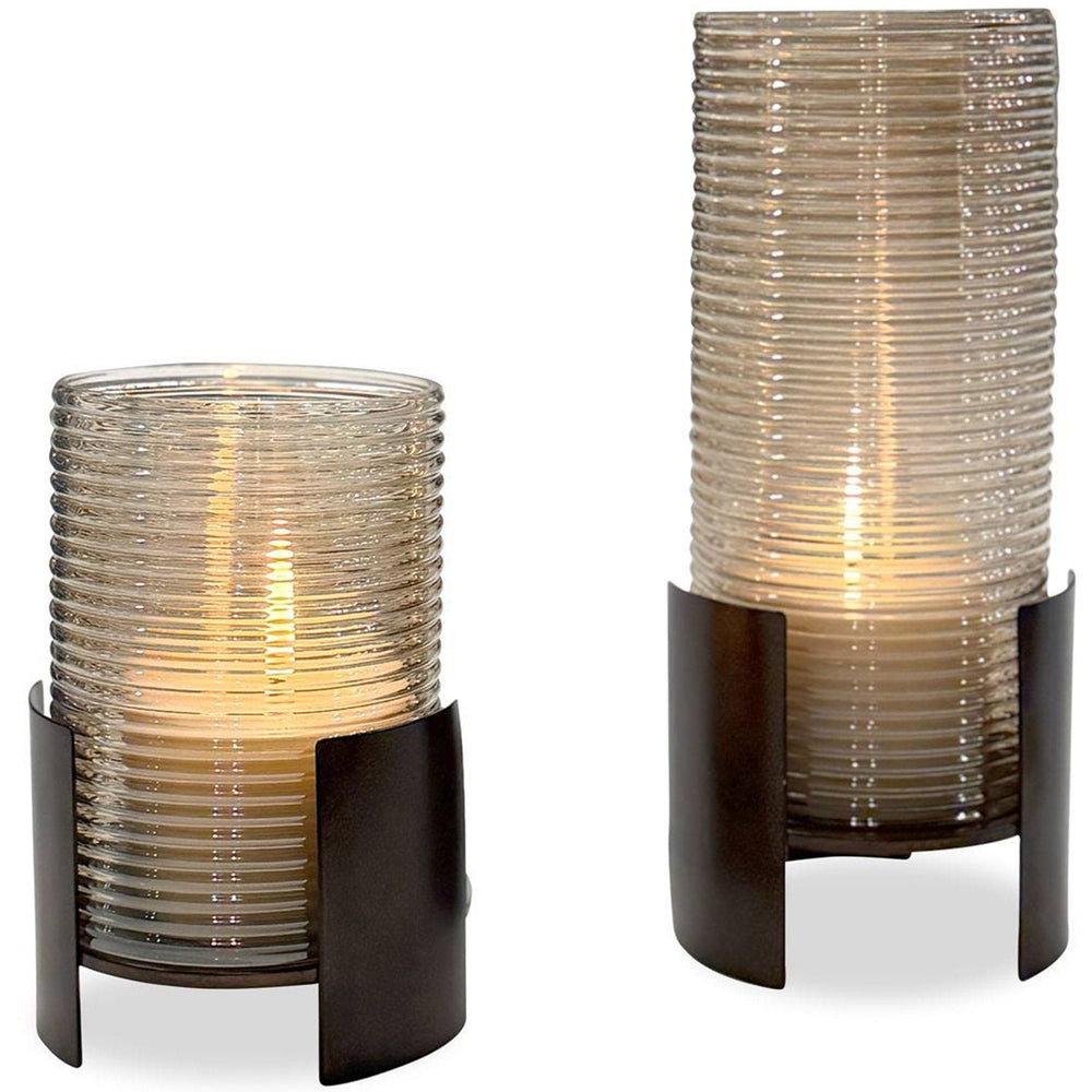 Fluted Fire Candleholders, Set of 2, Dark Bronze-Accessories-High Fashion Home