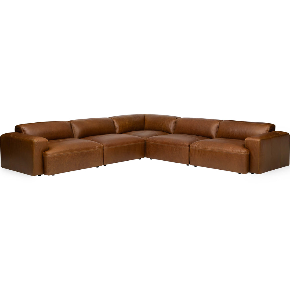 Gable 5 Piece Leather Sectional, Concord Mink