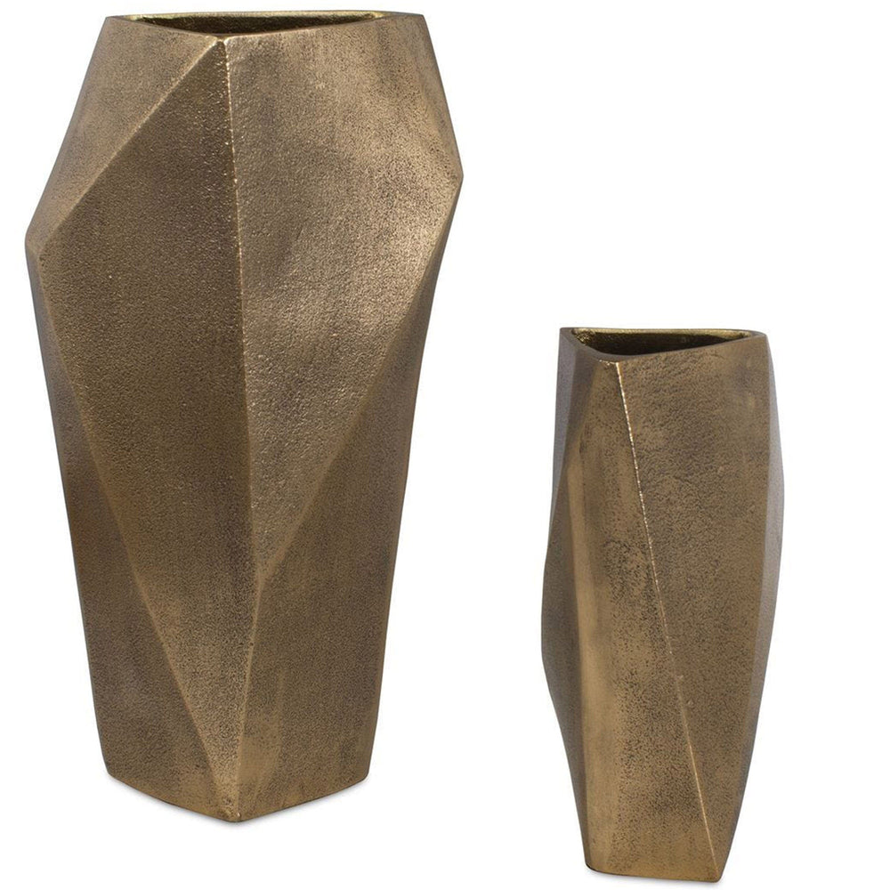 GeoForm Outdoor Vases, Set of 2, Antique Brass-Accessories-High Fashion Home