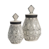 Geometrical Farm House Vases, Distressed White, Set of 2-Accessories-High Fashion Home