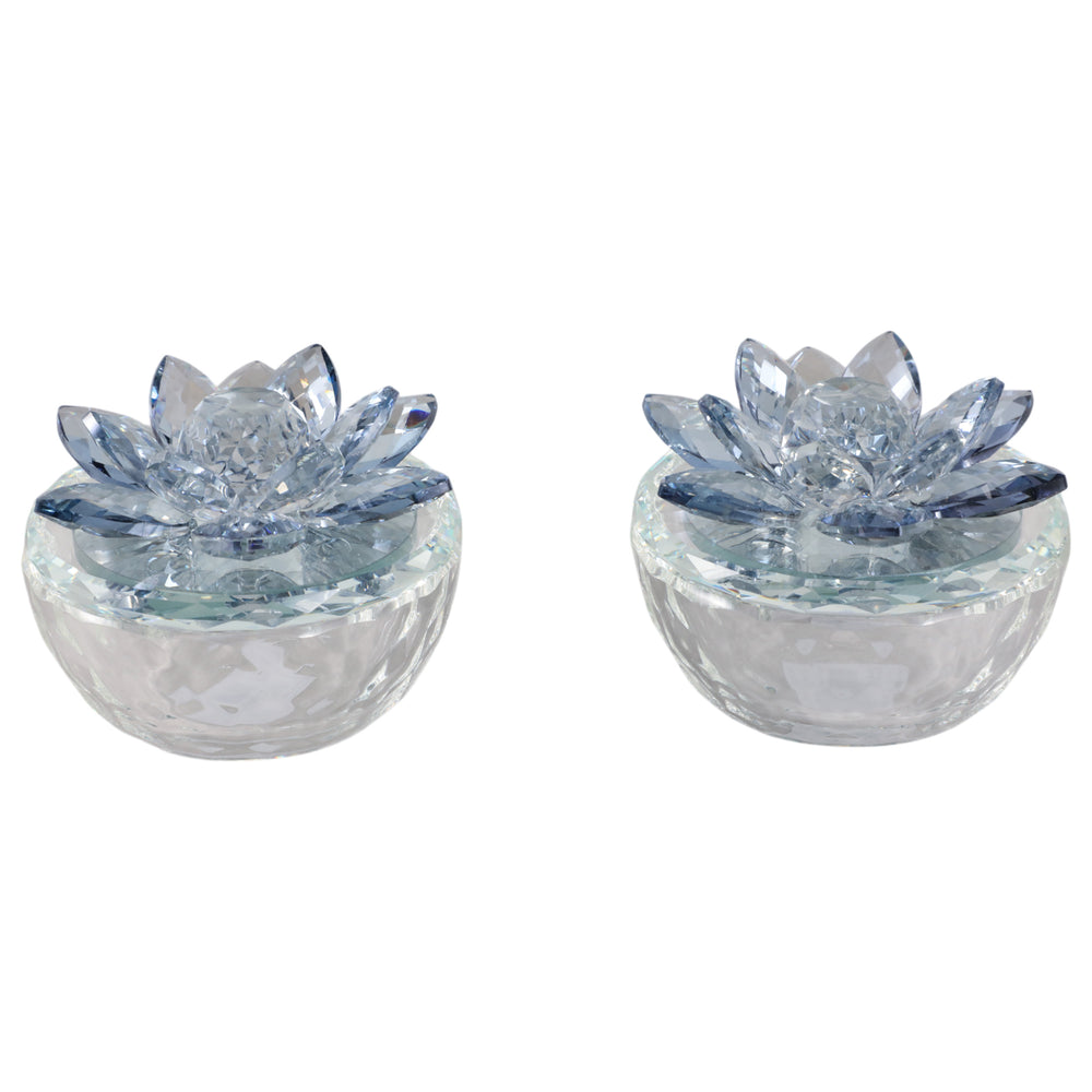 Glass Trinket Box, Blue Lotus, Set of 2-Accessories-High Fashion Home
