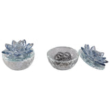 Glass Trinket Box, Blue Lotus, Set of 2-Accessories-High Fashion Home