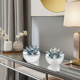 Glass Trinket Box, Blue Lotus, Set of 2-Accessories-High Fashion Home