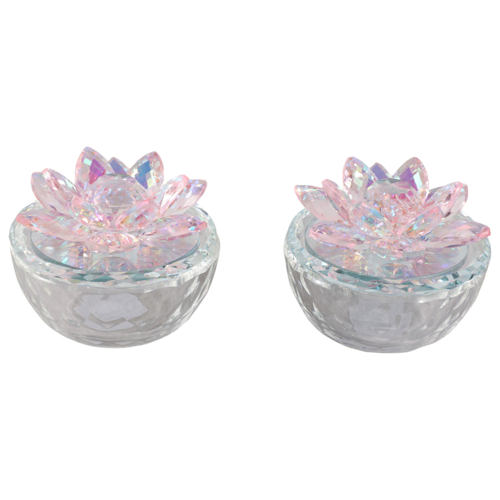 Glass Trinket Box, Blush Lotus, Set of 2-Accessories-High Fashion Home