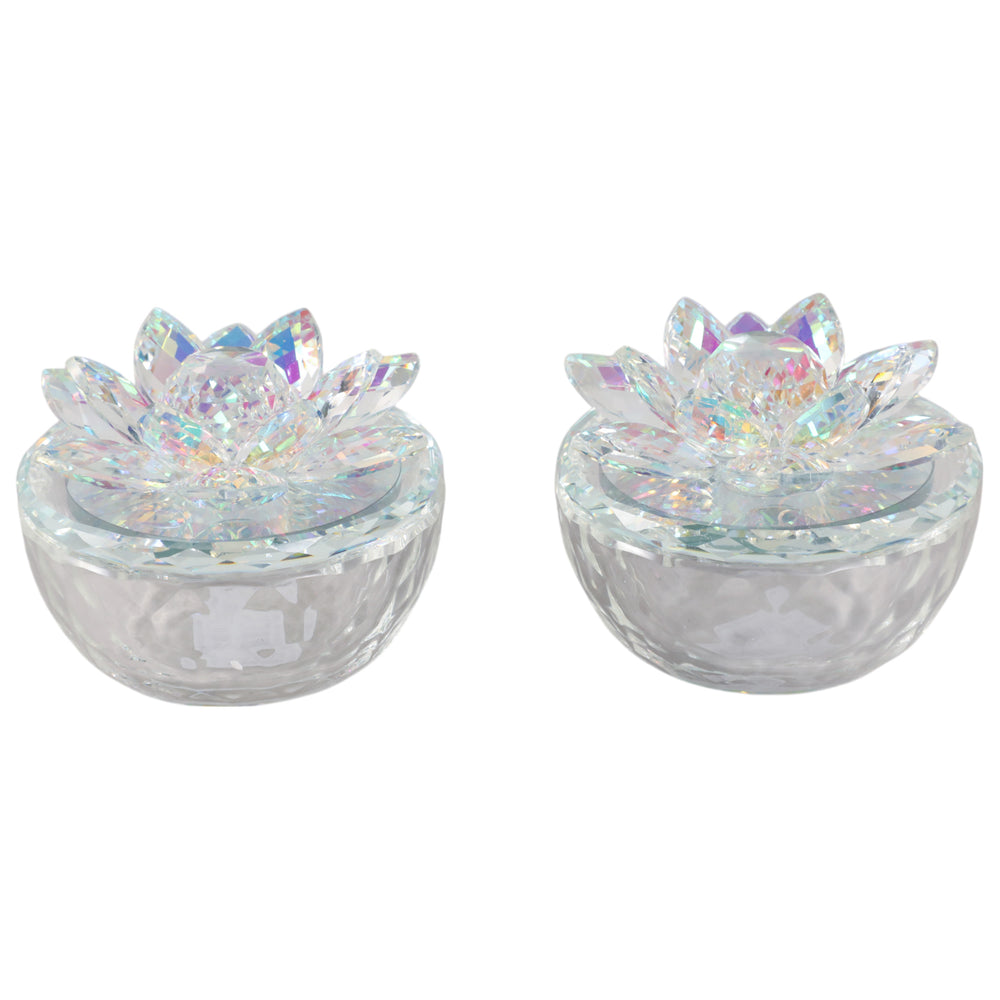 Glass Trinket Box, Rainbow Lotus, Set of 2-Accessories-High Fashion Home