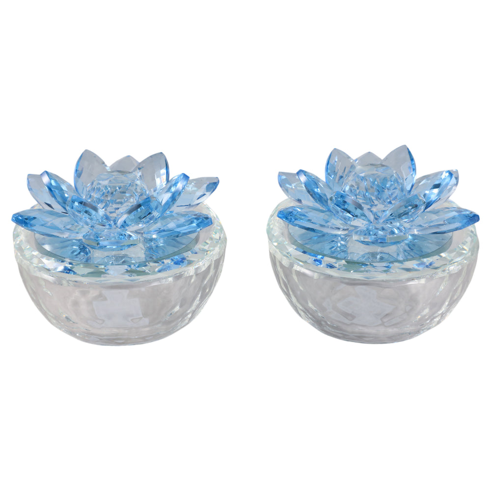 Glass Trinket Box, Royal Blue Lotus, Set of 2-Accessories-High Fashion Home