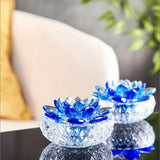 Glass Trinket Box, Royal Blue Lotus, Set of 2-Accessories-High Fashion Home