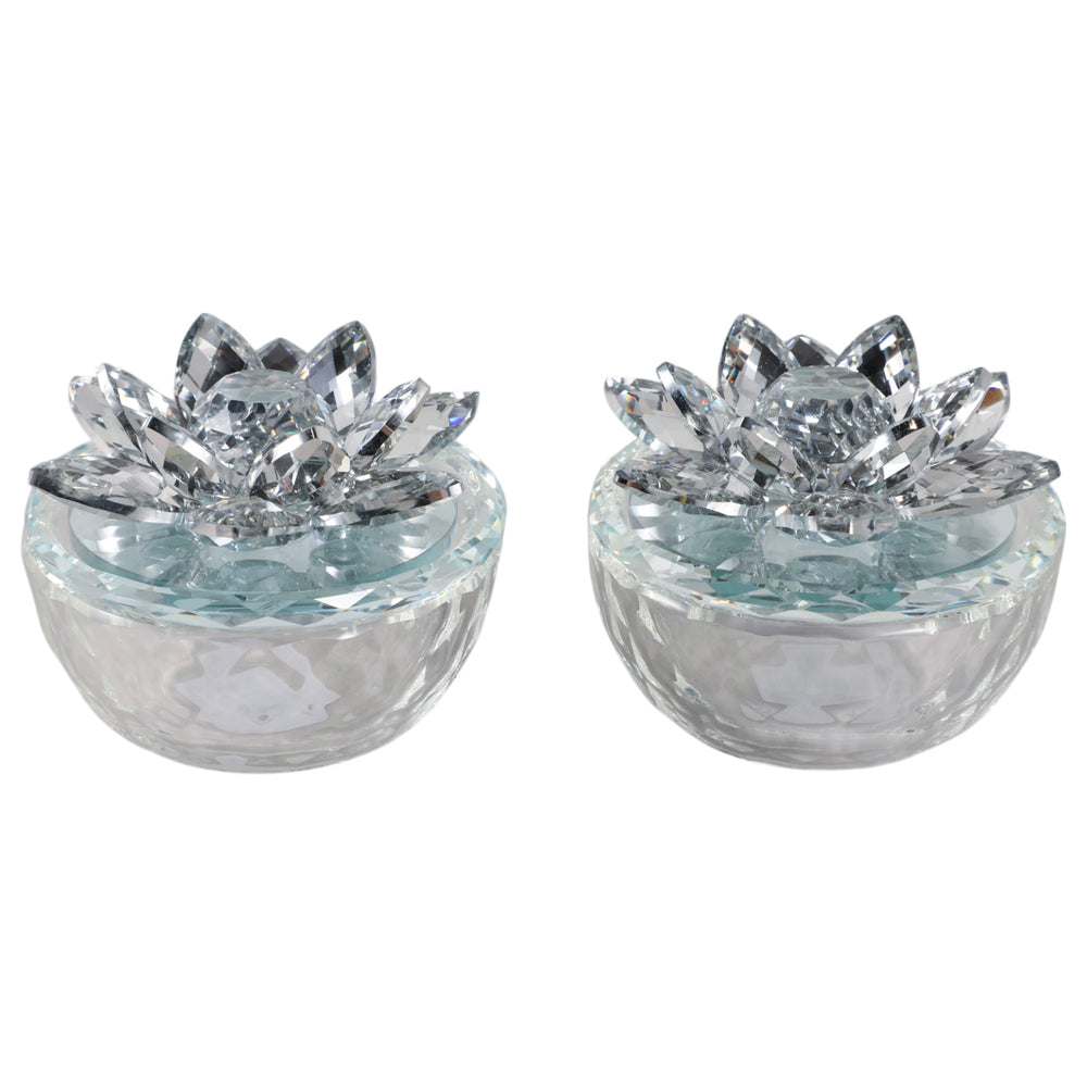 Glass Trinket Box, Silver Lotus, Set of 2-Accessories-High Fashion Home