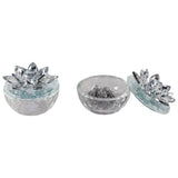 Glass Trinket Box, Silver Lotus, Set of 2-Accessories-High Fashion Home