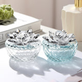 Glass Trinket Box, Silver Lotus, Set of 2-Accessories-High Fashion Home