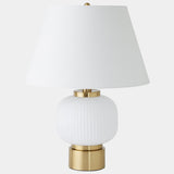 Global Table Lamp, White/Brass-Lighting-High Fashion Home