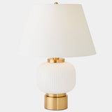 Global Table Lamp, White/Brass-Lighting-High Fashion Home