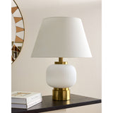 Global Table Lamp, White/Brass-Lighting-High Fashion Home