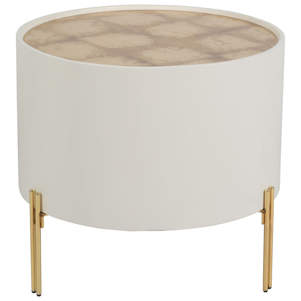 Gold Leaf Top Side Table, White-Furniture - Accent Tables-High Fashion Home