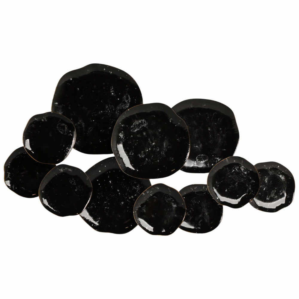 Gold Rimmed Discs Wall Decor, Black/Gold