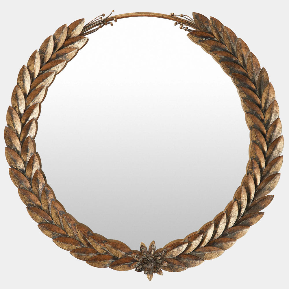 Greek Laurel Round Mirror, Antique Gold-Accessories-High Fashion Home