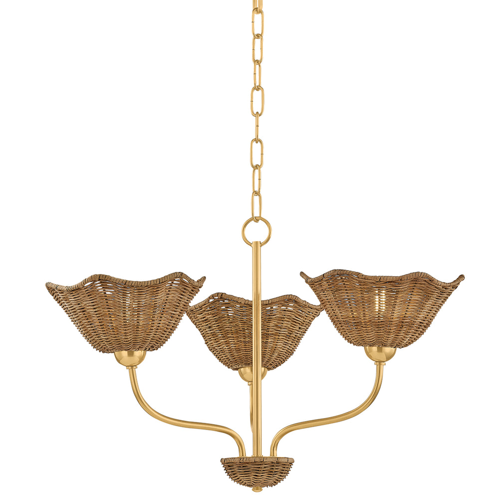 Kehlani 3 Light Chandelier, Aged Brass