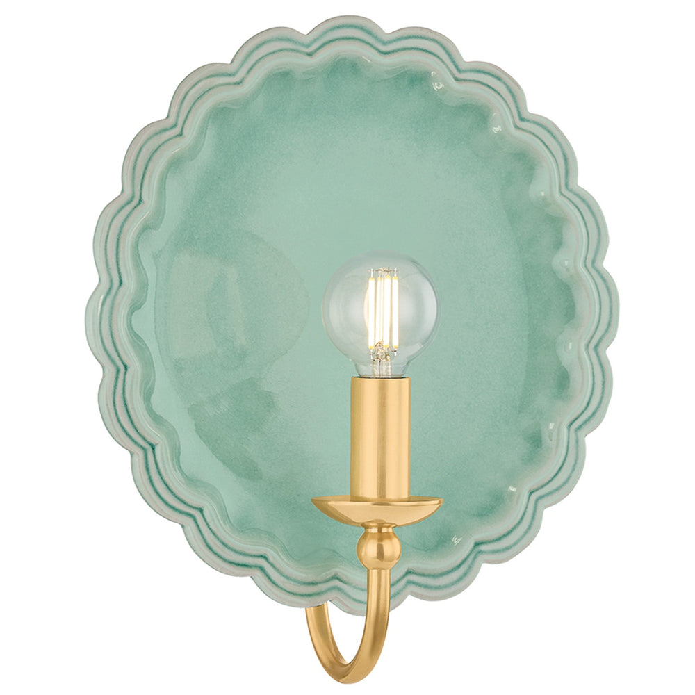 Paulette Wall Sconce, Aged Brass/Ceramic Moss Crackle