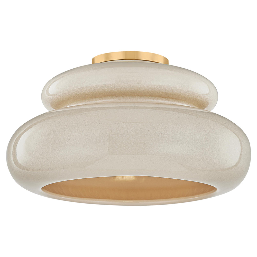 Pia Flush Mount, Aged Brass/Ceramic Butter Crackle