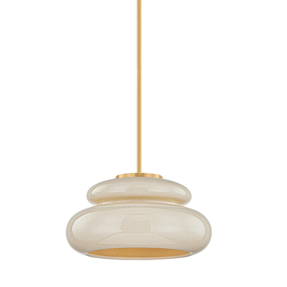 Pia Pendant, Aged Brass/Ceramic Butter Crackle