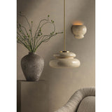 Pia Pendant, Aged Brass/Ceramic Butter Crackle