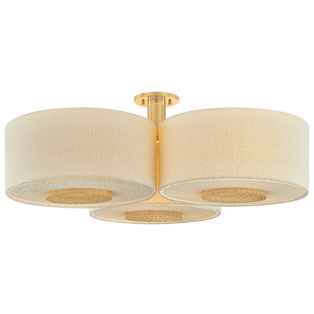 Miller 3 Light Flush Mount, Aged Brass