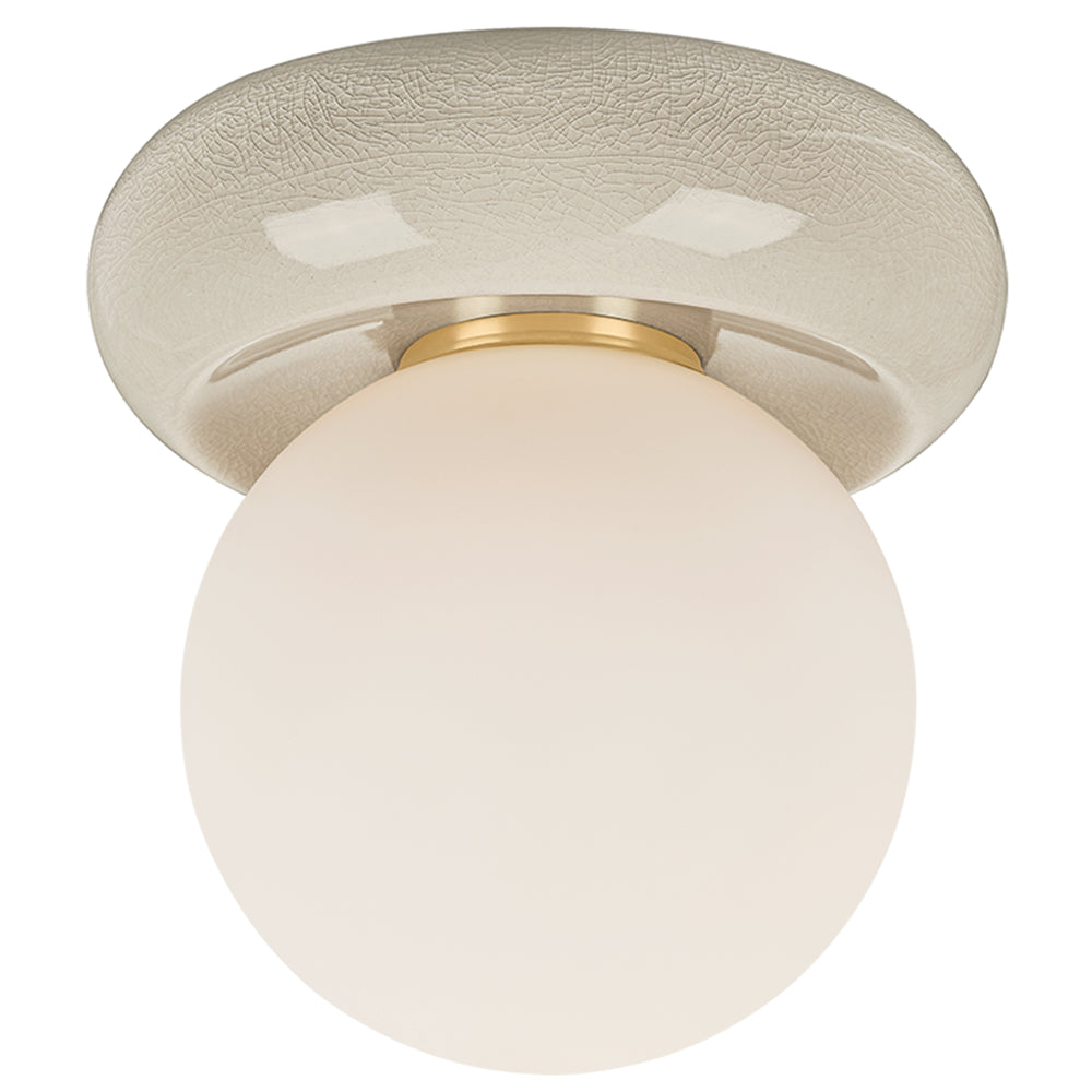 Tyra Flush Mount, Aged Brass/Ceramic Ivory Crackle