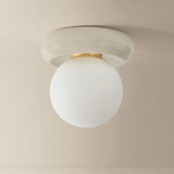 Tyra Flush Mount, Aged Brass/Ceramic Ivory Crackle