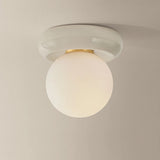 Tyra Flush Mount, Aged Brass/Ceramic Ivory Crackle