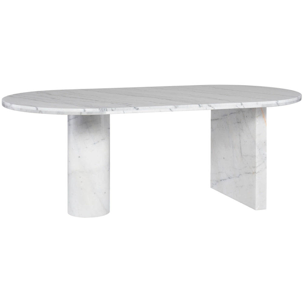 Stories Dining Table, White Marble/White Marble Base