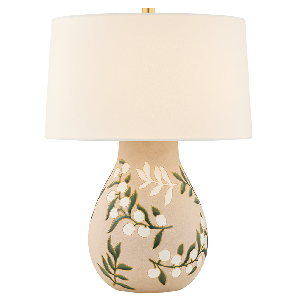 Maeve Table Lamp, Aged Brass/Ceramic Maybell Motif