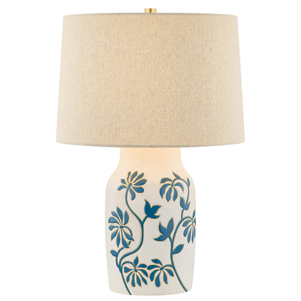 Yazmeen Table Lamp, Aged Brass/Cderamic Whitney Floral