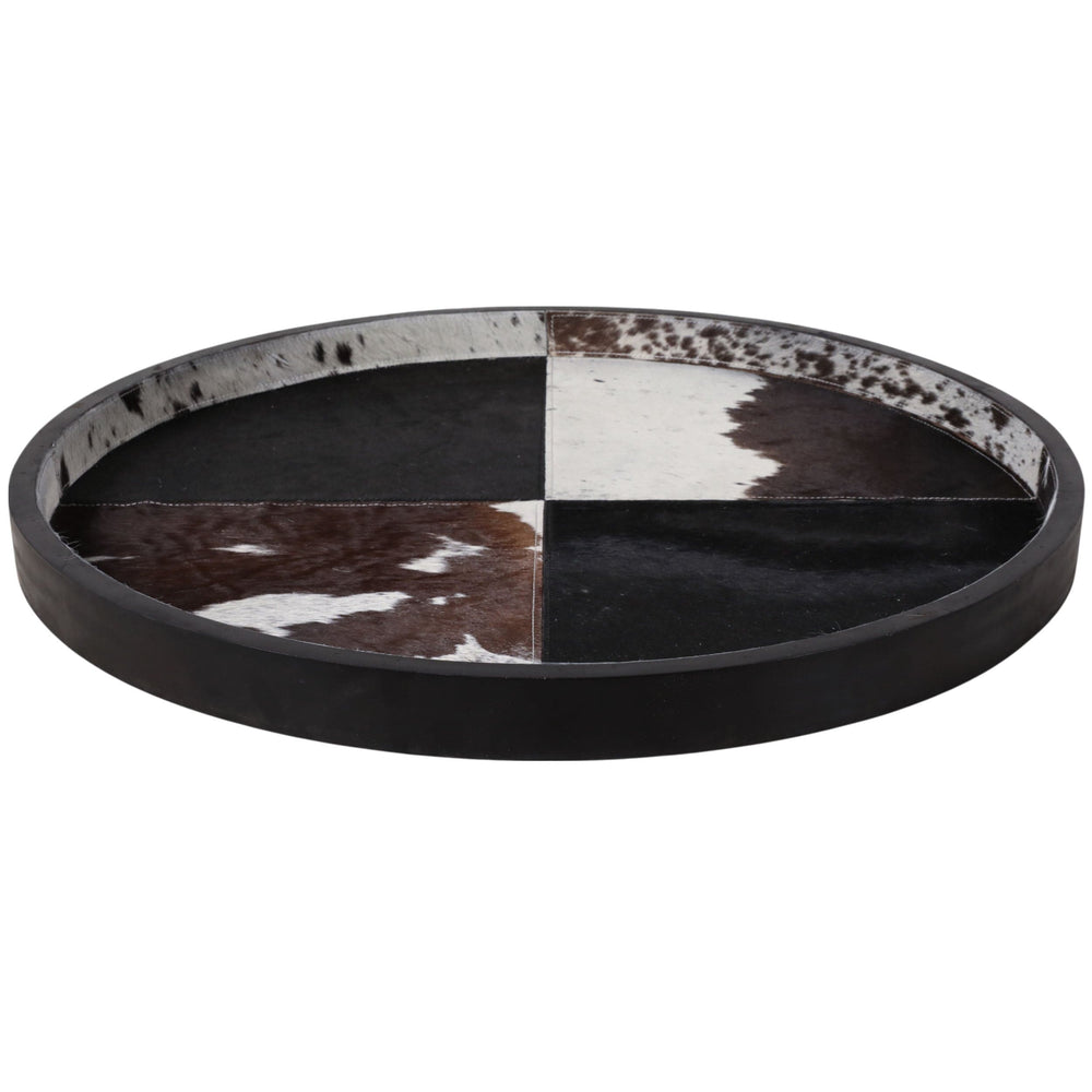 Hair on Hide Patchwork Tray, Black/White-Accessories-High Fashion Home
