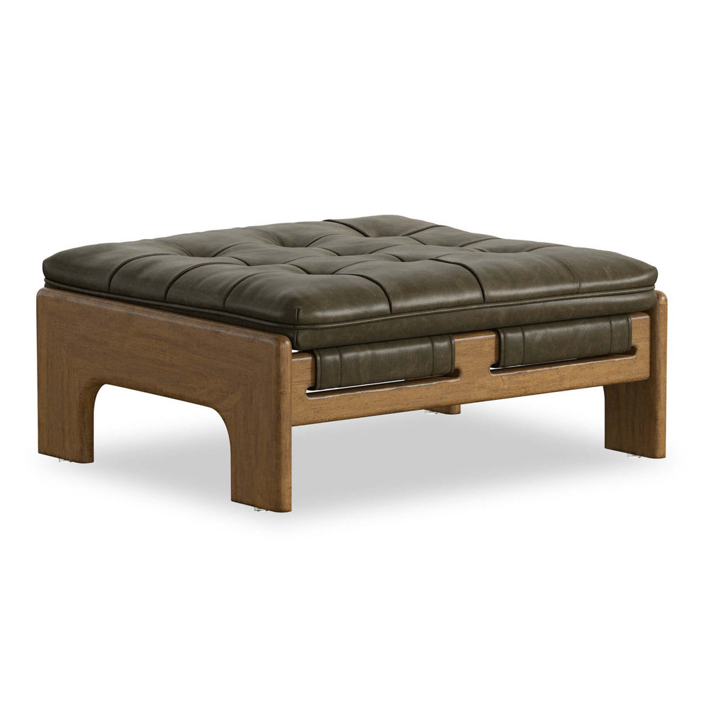Halston Leather Ottoman, Dulane Moss by Four Hands-Furniture - Chair-High Fashion Home