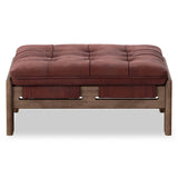 Halston Leather Ottoman, Nubuck Burgundy by Four Hands