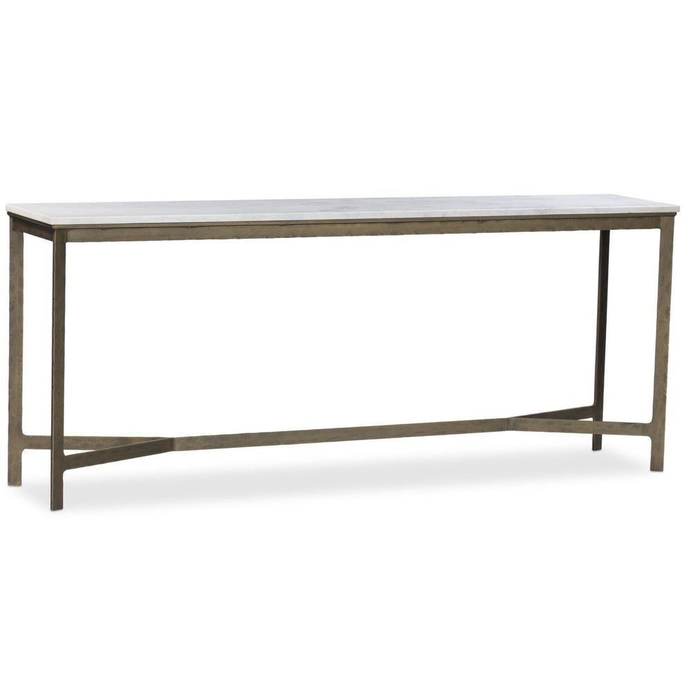 Hammered Iron Console Table, White Marble/Antique Brass by Four Hands-Furniture - Accent Tables-High Fashion Home