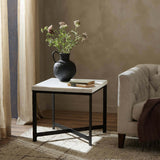 Hammered Iron End Table, White Marble