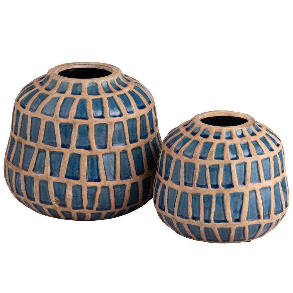Harmon Vases, Blue, Set of 2-Accessories-High Fashion Home