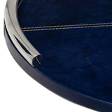 Hayes Leather Round Tray, Blue-Accessories-High Fashion Home