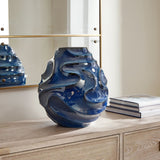 Helix Swirl Outdoor Vase, Glossy Blue-Accessories-High Fashion Home
