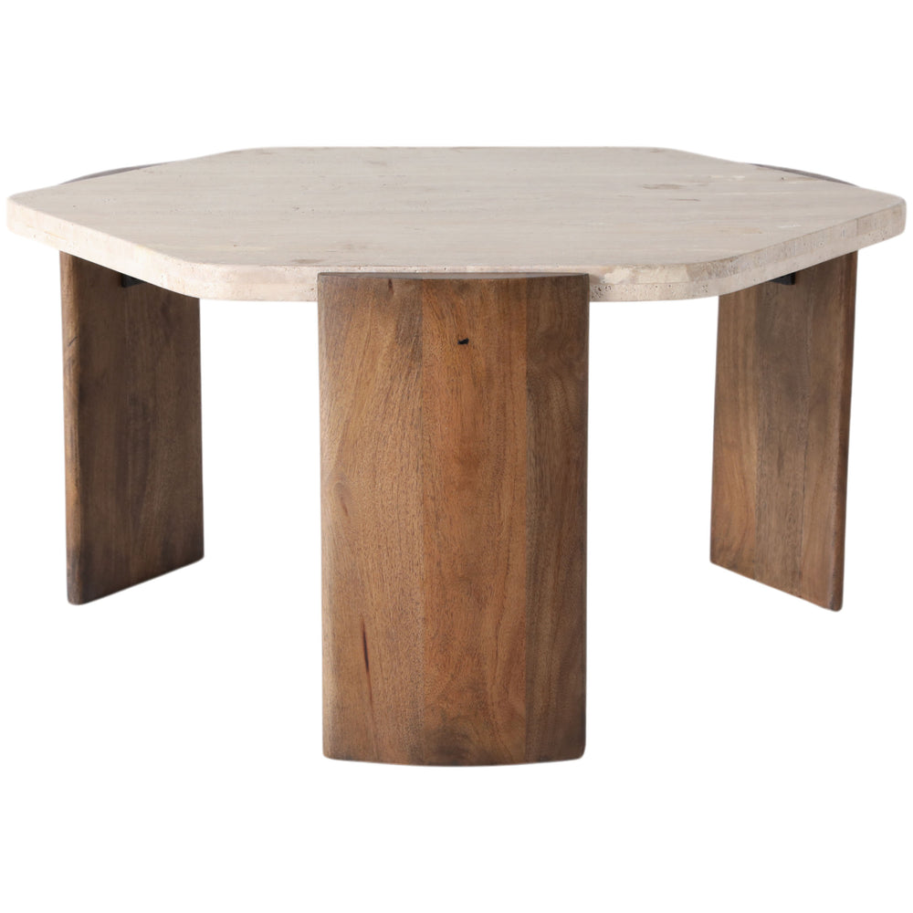 Hexagon Coffee Table, Travertine-Furniture - Accent Tables-High Fashion Home