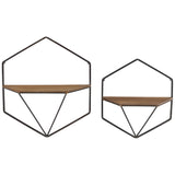 Hexagon Wall Shelves, Brown, Set of 2