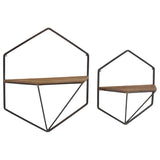 Hexagon Wall Shelves, Brown, Set of 2